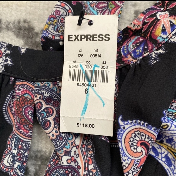 NWT BOHO Express Long Sleeve Keyhole Tie & Open Back Paisley Maxi Fall Dress - Picture 4 of 6